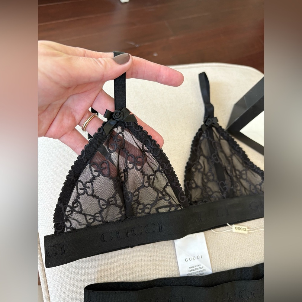 Gucci Black GG Embroidered Tulle Sheer Lingerie Set L New Condition Mesh Logo GG - Picture 5 of 16